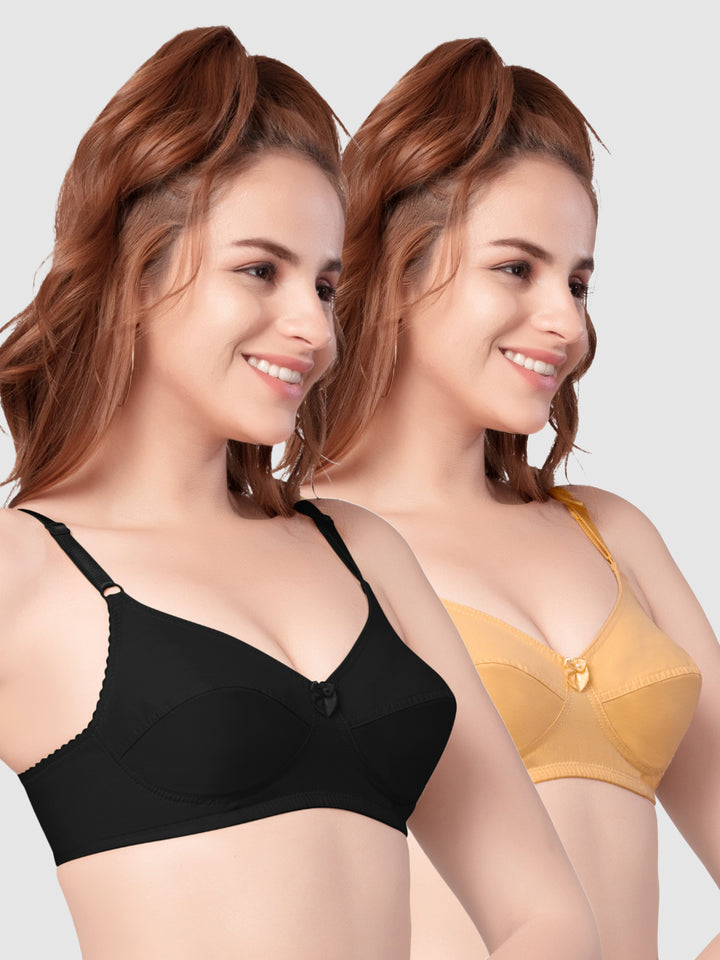Daisy Dee Black and Skin Non Padded Non Wired Full Coverage Bra Pack of 2 - NMELN-BLACK/SKIN