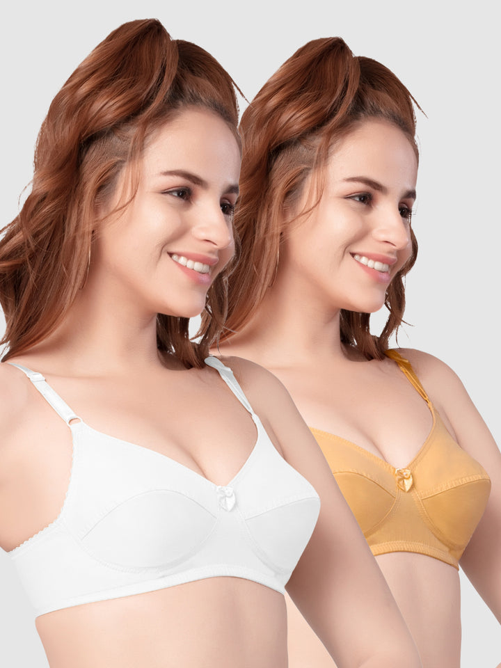 Daisy Dee White and Skin Non Padded Non Wired Full Coverage Bra Pack of 2 - NMELN-WHITE/SKIN