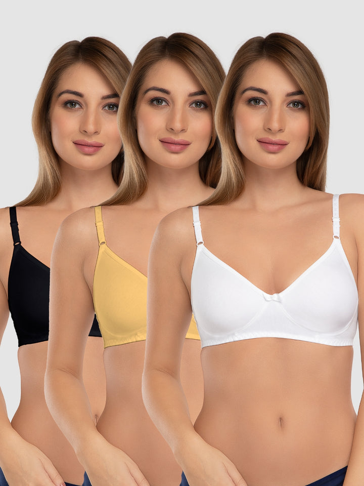 Daisy Dee Multicolor Non Padded Non-Wired Full Coverage Bra Pack of 3 - STRIDE_3PK_WHITE/BLACK/SKIN