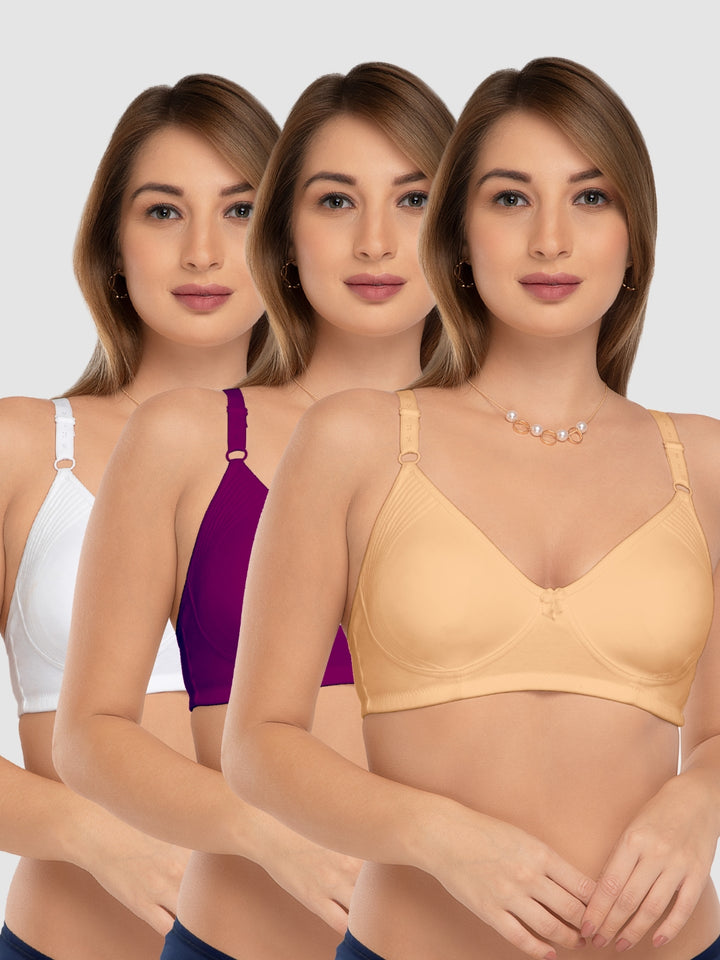Daisy Dee Multicolor Non Padded Wirefree Full Coverage T-Shirt Bra Pack of 3 - SIMPLYSMOOTH_3PK_WINE/SKIN/WHITE