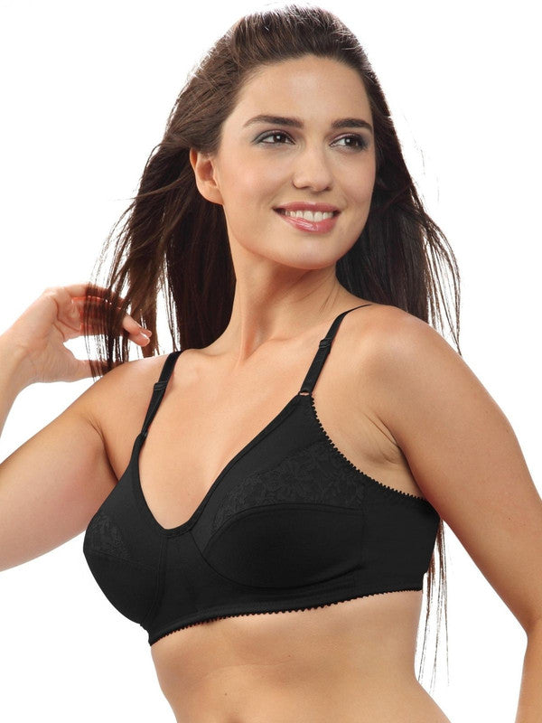 Lovable Black Non Padded Non Wired Full Coverage Bra L-0196_BLACK-Lovable India