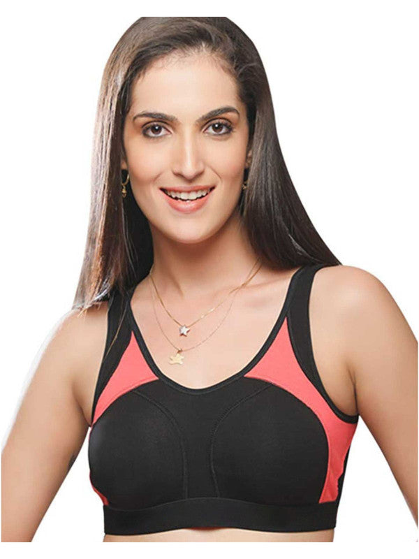 Lovable BLACK-CORAL PINK Padded Non Wired Full Coverage Bra L3516_BLACK-CORAL PINK-Lovable India