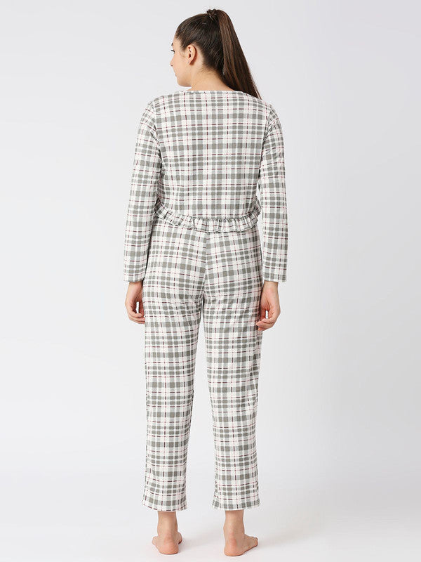 Women Grey Checkered Regular Fit Nightwear Set - MOON DRIFT-006 BB-GR