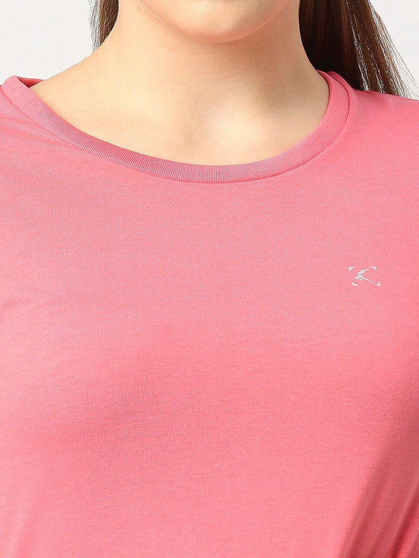 Women Coral Pink Solid Top - Crescent Crew-CP