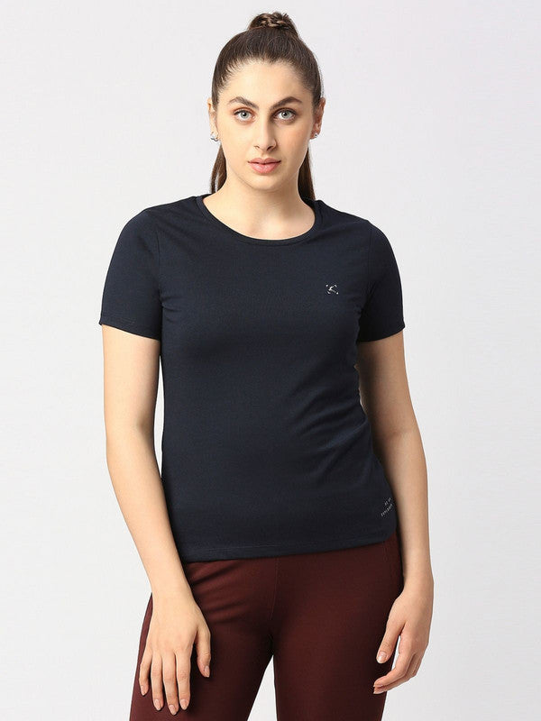 Women Navy Blue Solid Top - Crescent Crew-NY