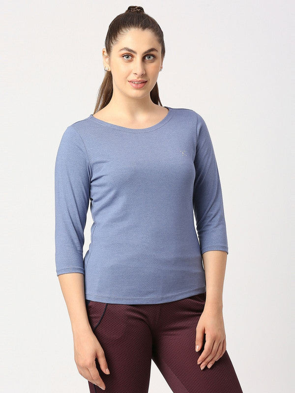 Women Denim Blue Solid T-Shirt - Duvet Tee-DB-ML