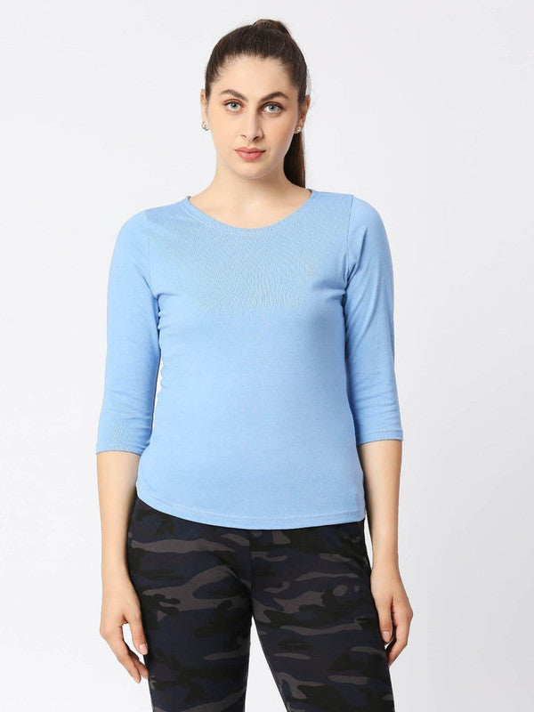 Women Sea Blue Melange Solid T-Shirt - Duvet Tee-SB-ML