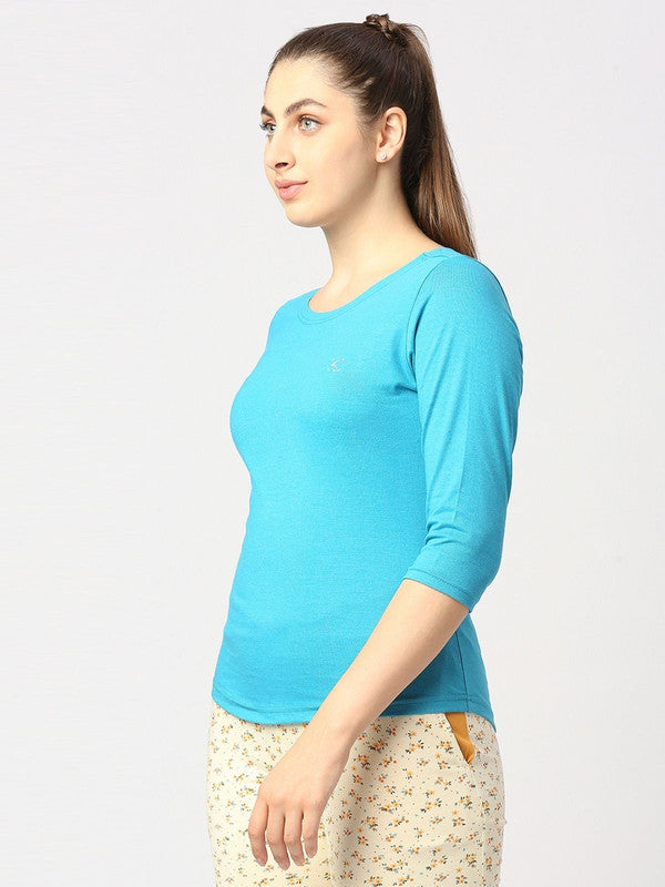 Women Sea Green Melange Solid T-Shirt - Duvet Tee-SG-ML