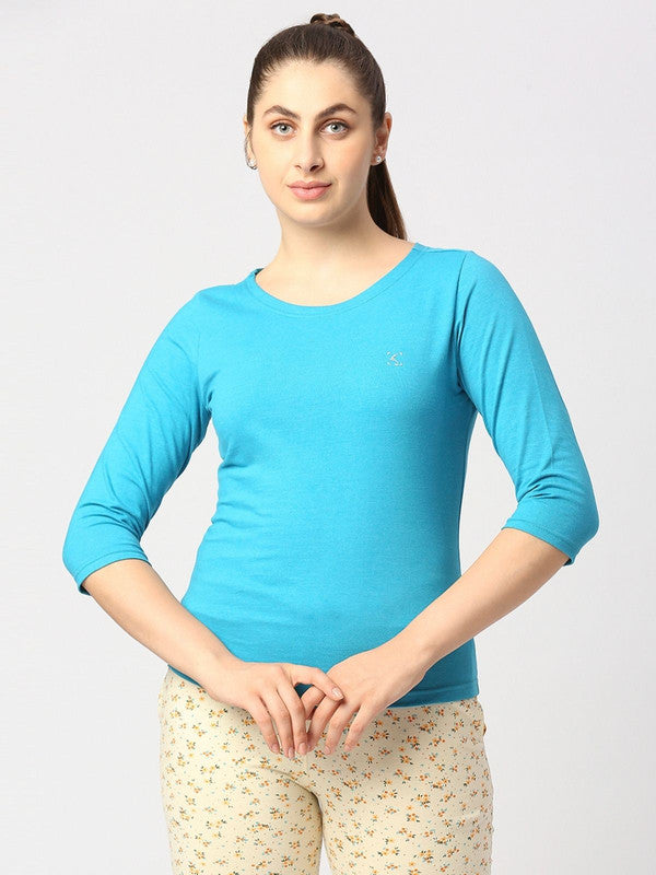 Women Sea Green Melange Solid T-Shirt - Duvet Tee-SG-ML