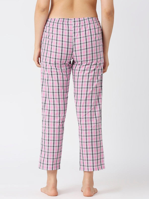 Women Pink Regular Fit Checkered Nightwear Pajama - FLEXI COMFORT-SQ-BP