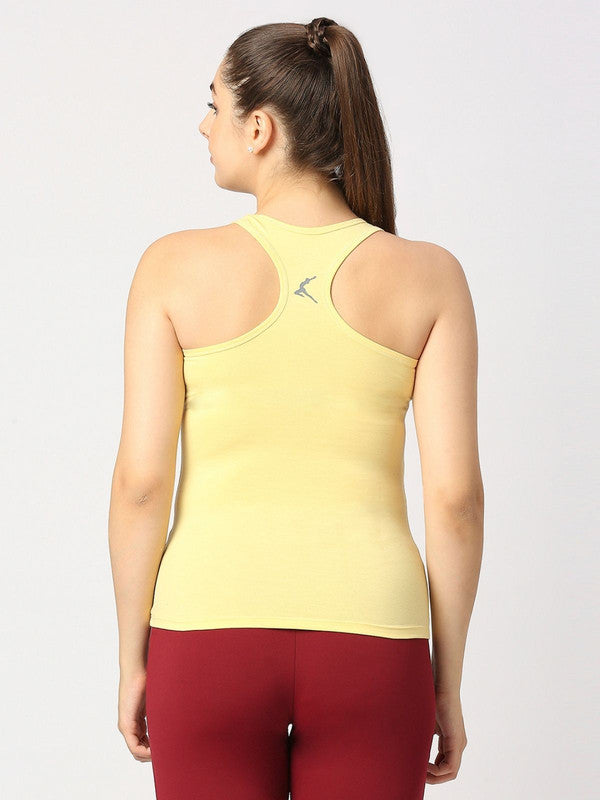 Women Yellow Solid Top - Floral Cup Racerback-MY