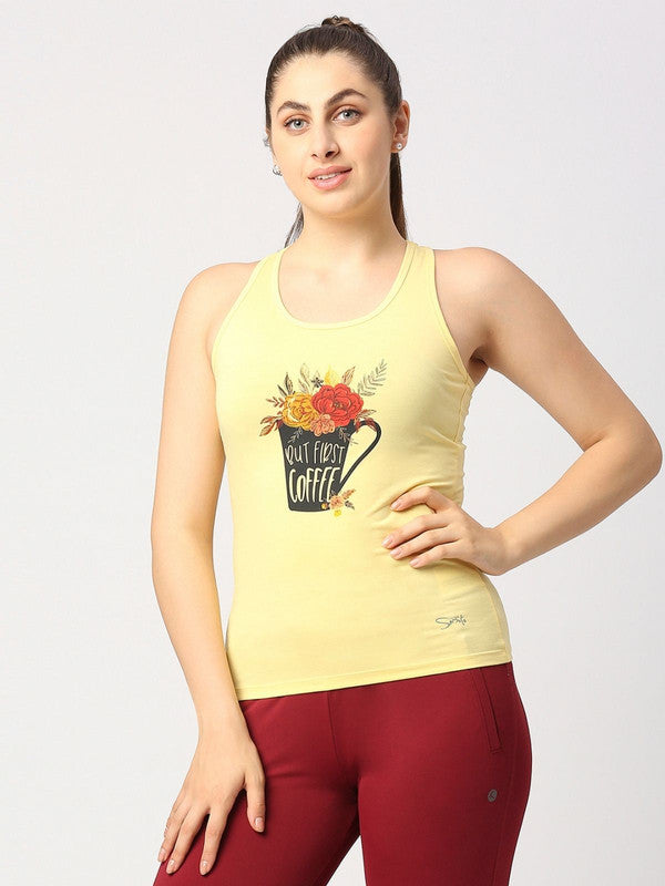 Women Yellow Solid Top - Floral Cup Racerback-MY