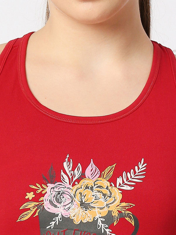 Women Red Solid Top - Floral Cup Racerback-Red