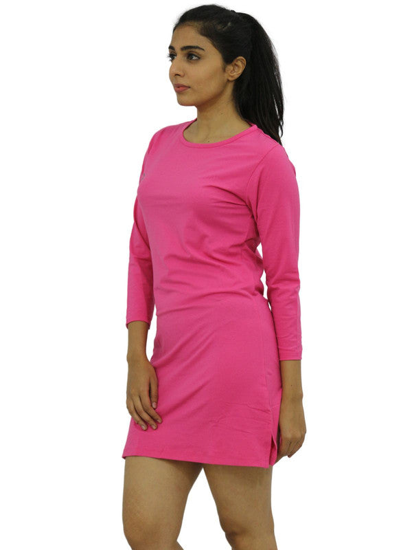 Women Dark Pink Regular Fit Solid Long Top - PRETTY WOMAN TEE-D.Pink