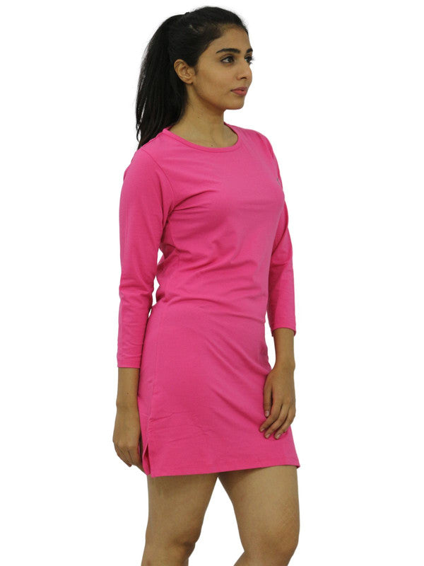 Women Dark Pink Regular Fit Solid Long Top - PRETTY WOMAN TEE-D.Pink