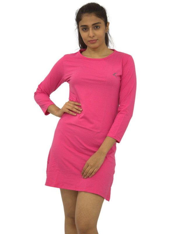 Women Dark Pink Regular Fit Solid Long Top - PRETTY WOMAN TEE-D.Pink-Lovable India