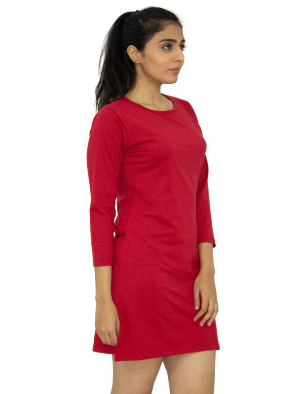 Women Red Regular Fit Solid Long Top - PRETTY WOMAN TEE-RED-Lovable India