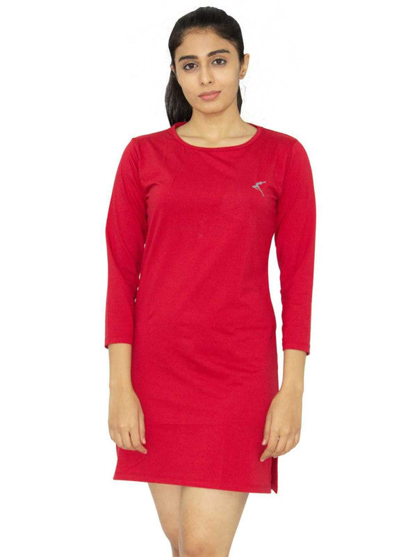 Women Red Regular Fit Solid Long Top - PRETTY WOMAN TEE-RED