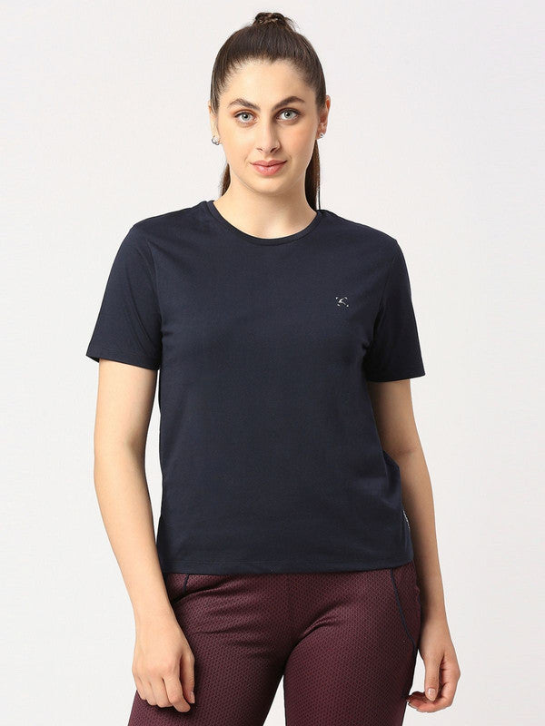 Women Navy Blue Solid Top - Rush Tee-C-NB