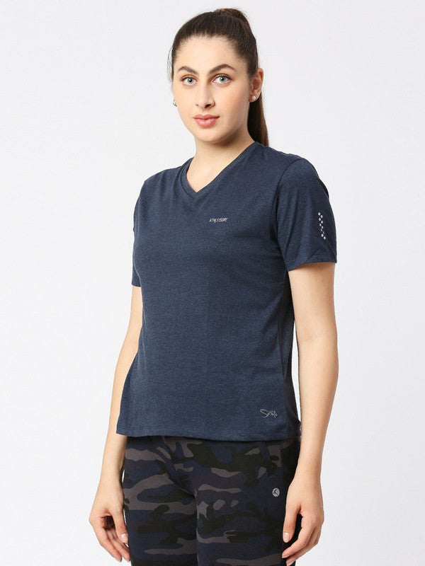 Women Blue Melange Solid Sports Top - Rush Tee-V-BL-ML