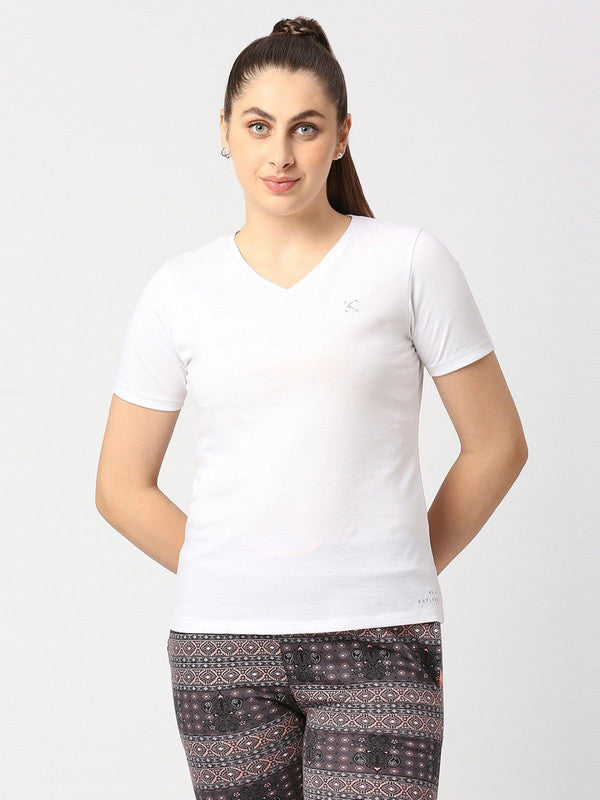 Women White Solid Sports Top - Rush Tee-V-WH
