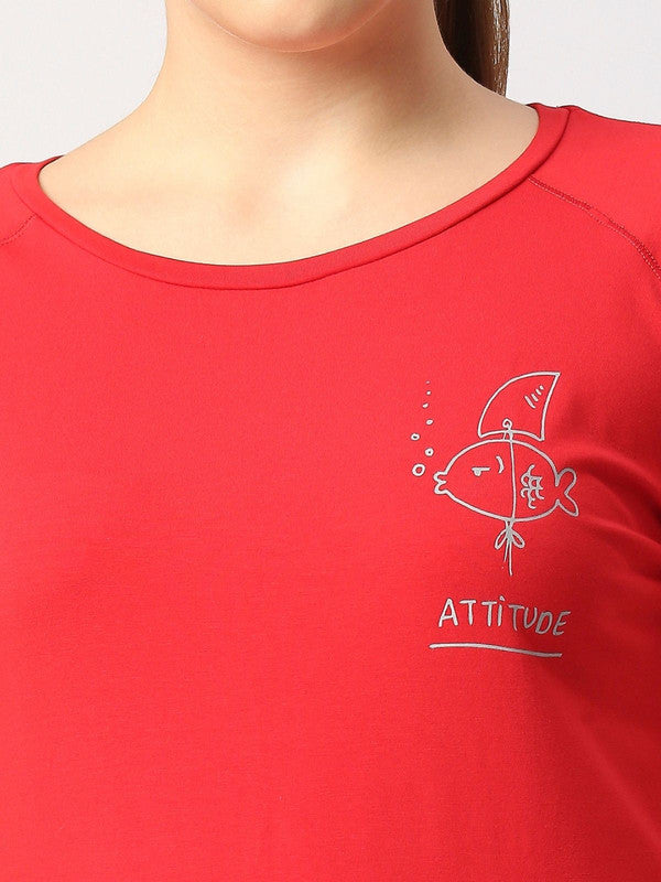 Women Crimson Red Solid Sports T-Shirt - Space Tee-CR