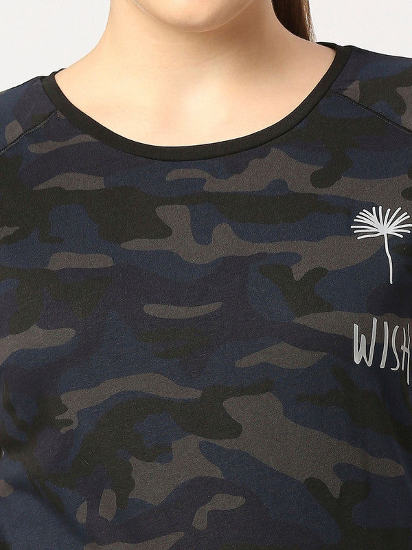 Women Camouflage Navy Prints Solid Top - Space Tee-Camo-NY