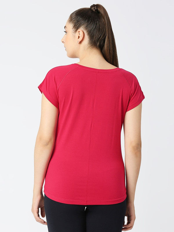 Women Fuchsia Solid Sports T-Shirt - Space Tee-FU