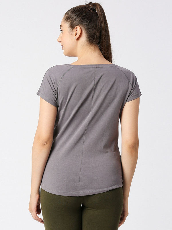 Women Grey Solid Sports T-Shirt - Space Tee-GR