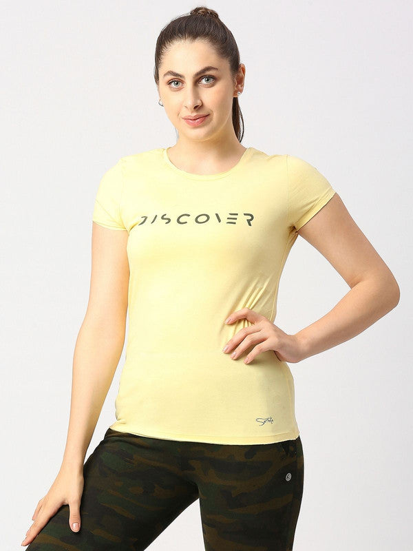 Women Yellow Regular Fit Printed T-Shirt - Star Max Tee-PA