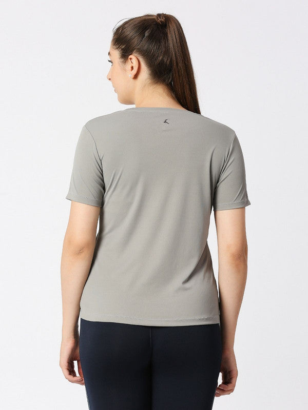 Women Grey Solid Regular Fit Sports T-Shirt - Ventura Tee-GR