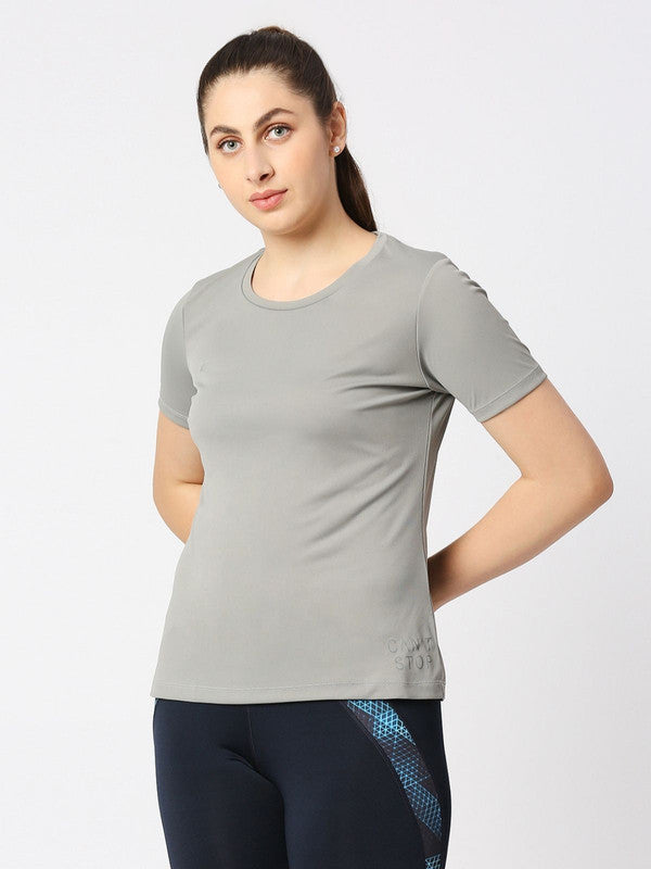 Women Grey Solid Regular Fit Sports T-Shirt - Ventura Tee-GR