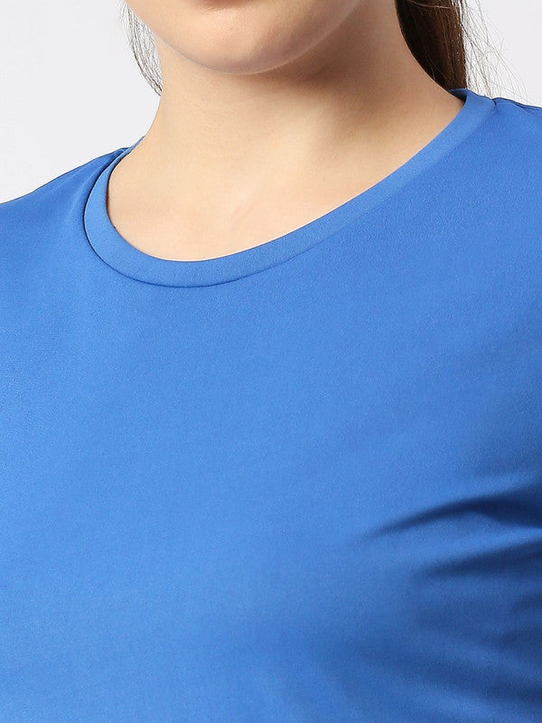 Women Ink Blue Solid Regular Fit Sports T-Shirt - Ventura Tee-IB
