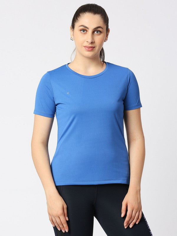 Women Ink Blue Solid Regular Fit Sports T-Shirt - Ventura Tee-IB
