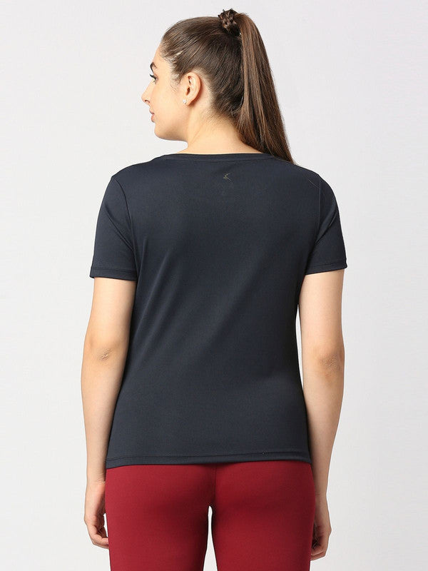 Women Navy Blue Solid Regular Fit Sports T-Shirt - Ventura Tee-NY