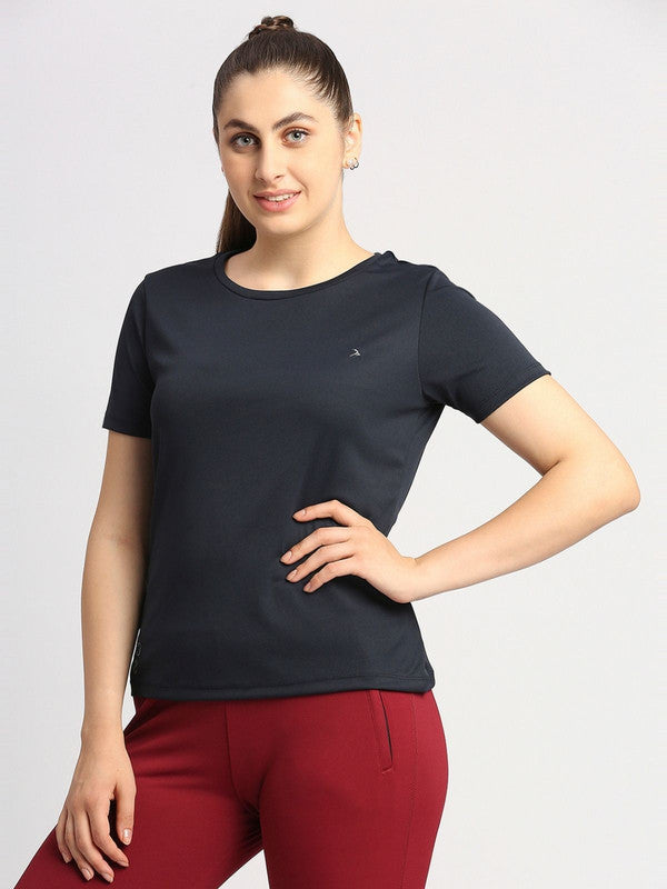 Women Navy Blue Solid Regular Fit Sports T-Shirt - Ventura Tee-NY