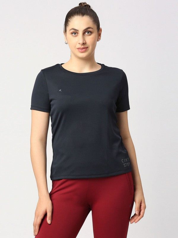 Women Navy Blue Solid Regular Fit Sports T-Shirt - Ventura Tee-NY