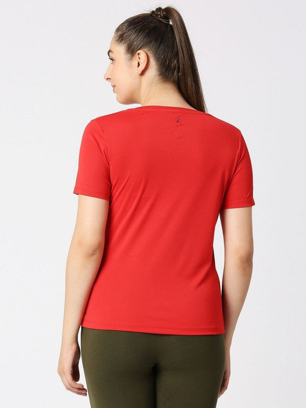 Women Red Solid Regular Fit Sports T-Shirt - Ventura Tee-Red