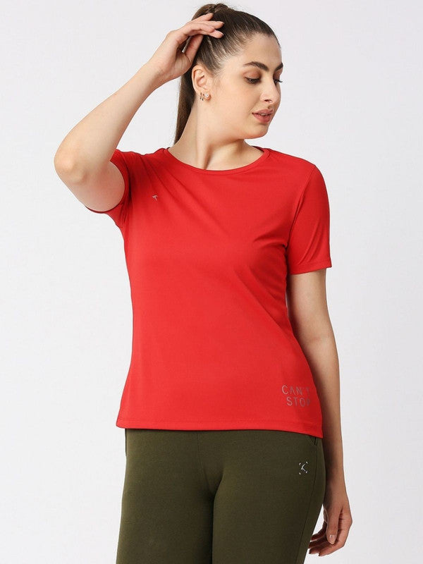 Women Red Solid Regular Fit Sports T-Shirt - Ventura Tee-Red