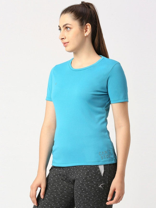 Women Turquoise Blue Solid Regular Fit Sports T-Shirt - Ventura Tee-TQ
