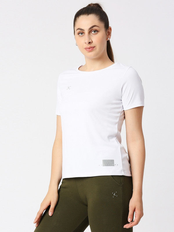 Women White Solid Regular Fit Sports T-Shirt - Ventura Tee-WH