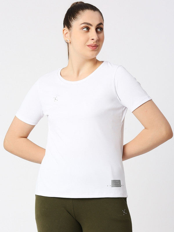 Women White Solid Regular Fit Sports T-Shirt - Ventura Tee-WH