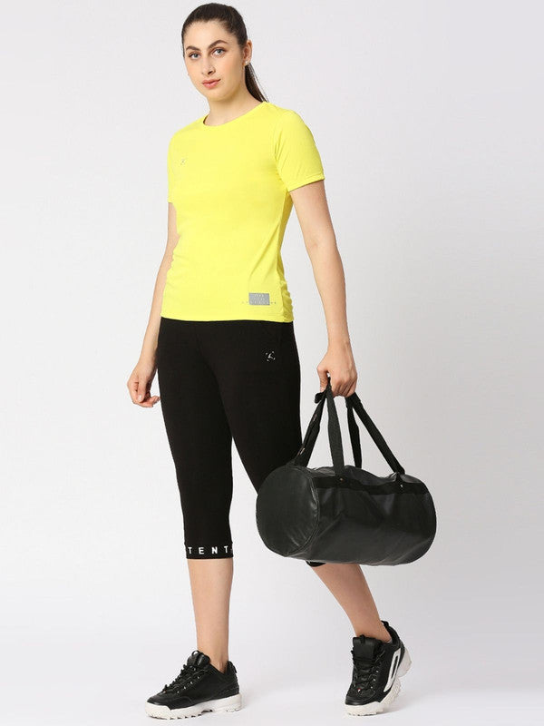 Women Yellow Solid Regular Fit Sports T-Shirt - Ventura Tee-YL