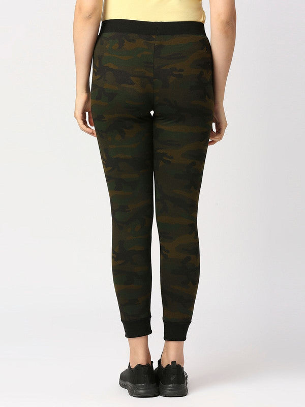Women Camouflage Olive Printed Joggers - ZIP TRACK-CAMO-OG-Lovable India