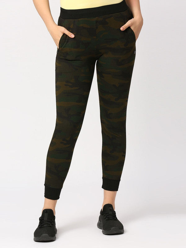 Women Camouflage Olive Printed Joggers - ZIP TRACK-CAMO-OG
