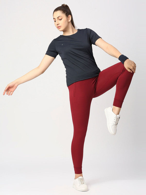 Women Maroon Solid Joggers - ZIP TRACK DRYKNIT-MR-Lovable India