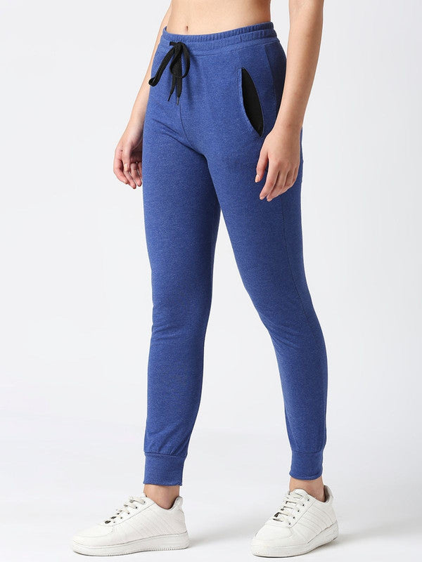 Women Ink Blue Solid Joggers - ZIP TRACK-IB-Lovable India