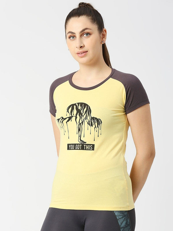 Women Yellow Printed Sports T-Shirt - Zumba Tee-MY